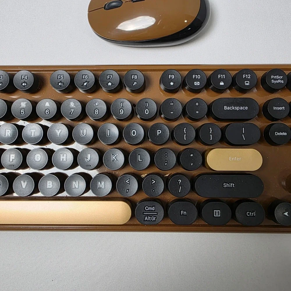 MPTOG Wireless Combo S801AG Typewriter Keyboard and Mouse Set Brown Retro Keys